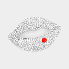 Rhinestone Embellished Lips Pin Brooch