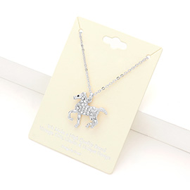 Rhinestone Embellished Running Horse Pendant Necklace