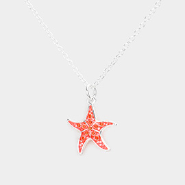 Rhinestone Embellished Enamel Starfish Pendant Necklace