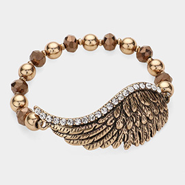 Rhinestone Embellished Metal Wing Stretch Bracelet