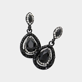 Crystal Rhinestone Pave Trim Teardrop Evening Earrings