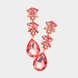 Chunky Pear Crystal Floral Evening Drop Earrings