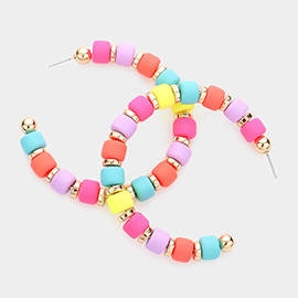 Colored Beaded 2.6 Inch Hoop Earrings