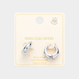 White Gold Dipped CZ Brass Metal Huggie Hoop Earrings