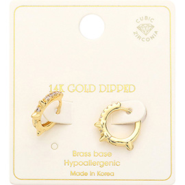 14K Gold Dipped Brass Metal CZ Huggie Hoop Earrings