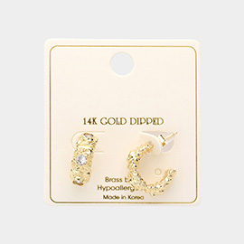 14K Gold Dipped Brass Metal CZ Hoop Earrings