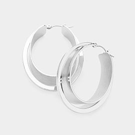 Double Layered Metal Oval Hoop Pin Catch Earrings