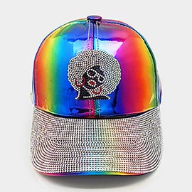 Bling Afro Girl Accented Rainbow Baseball Cap