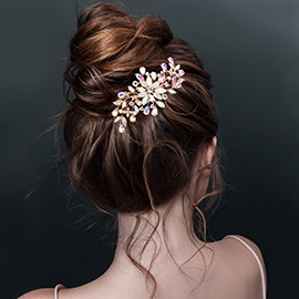 Multi Stone Embellished Flower Leaf Hair Comb