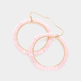 Cube Bead Trimmed Open Circle Dangle Earrings