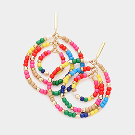 Rainbow Beaded Triple Open Circle Link Dangle Earrings