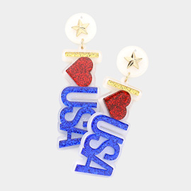 I Love USA Glittered Message Dangle Earrings