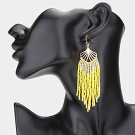 Ginkgo Leaf Seed Bead Fringe Dangle Earrings