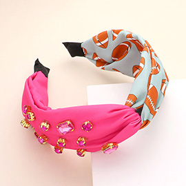 Game Day Multi Stone Embellished Football Patterned Twisted Headband