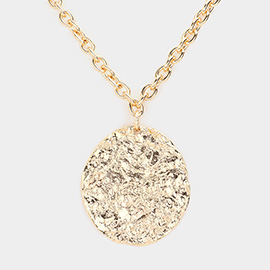 Textured Irregular Metal Round Pendant Necklace