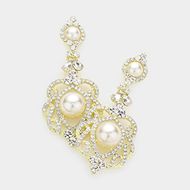 Pearl Accented Rhinestone Dangle Evening Earrings