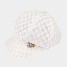 Do Message Checkerboard Patterned Mesh Newsboy Hat