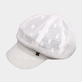 Quatrefoil Pointed Floral Pattern Detailed Mesh Newsboy Hat