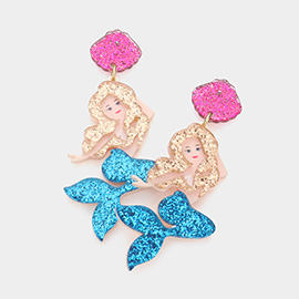 Glittered Resin Shell Mermaid Link Dangle Earrings