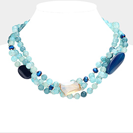 Geometric Triple Bead Accented Triple Layered Necklace