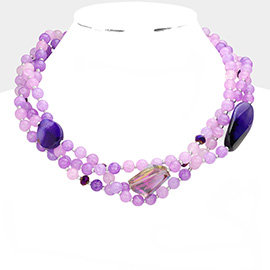 Geometric Triple Bead Accented Triple Layered Necklace