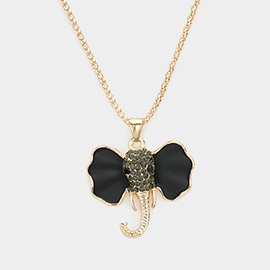 Pave Glass Crystal Enamel Elephant Pendant Necklace