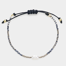 Pearl Accented Beaded Cinch Pull Tie Bracelet