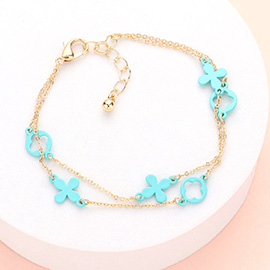 Colored Flower Crisscross Station Double Layered Bracelet