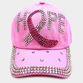 Hope Message Bling Pink Ribbon Baseball Cap