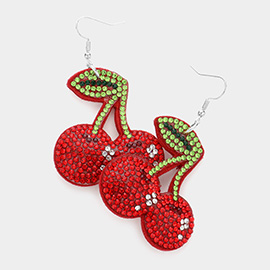 Felt Back Bling Cherry Dangle Earrings