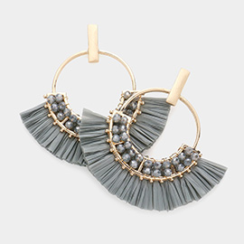 Open Circle Raffia Fringe Dangle Earrings