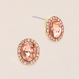 Oval Stone Stud Evening Earrings