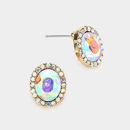 Oval Stone Stud Evening Earrings
