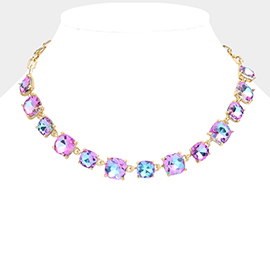 Cushion Square Stone Link Evening Necklace