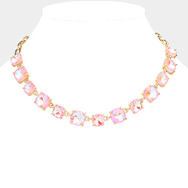 Cushion Square Stone Link Evening Necklace