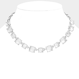 Cushion Square Stone Link Evening Necklace