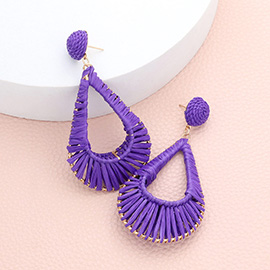 Raffia Wrapped Open Teardrop Dangle Earrings