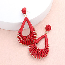 Raffia Wrapped Open Teardrop Dangle Earrings