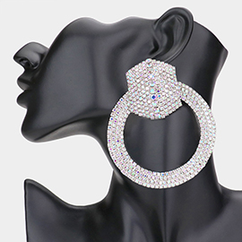 Rhinestone Pave Hexagon Open Circle Evening Earrings