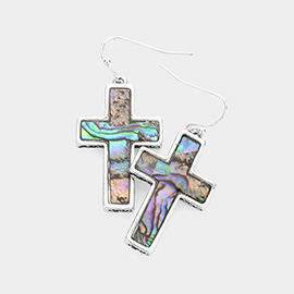 Abalone Cross Dangle Earrings