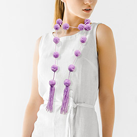 Pom Pom Station Tassel Long Necklace