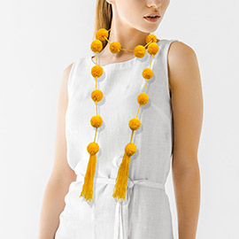 Pom Pom Station Tassel Long Necklace