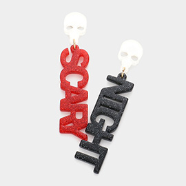 Glittered Resin Skull Scary Night Message Link Dangle Earrings