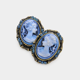 Stone Embellished Cameo Stud Earrings