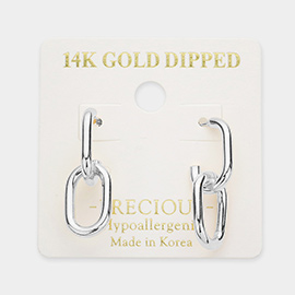 14K White Gold Dipped Double Open Metal Oval Link Dangle Earrings