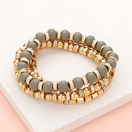 4PCS - Wood Ball Metal Beaded Stretch Bracelets