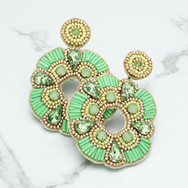 Felt Back Stone Embellished Beaded Open Circle Dangle Earrings