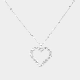 Rhinestone Embellished Open Heart Pendant Necklace