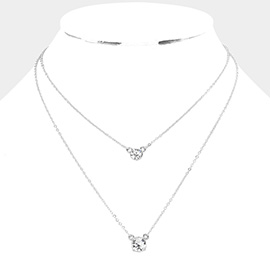 Double Round Stone Pendant Layered Necklace