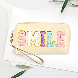 Smile Sequin Chenille Message Pouch Bag